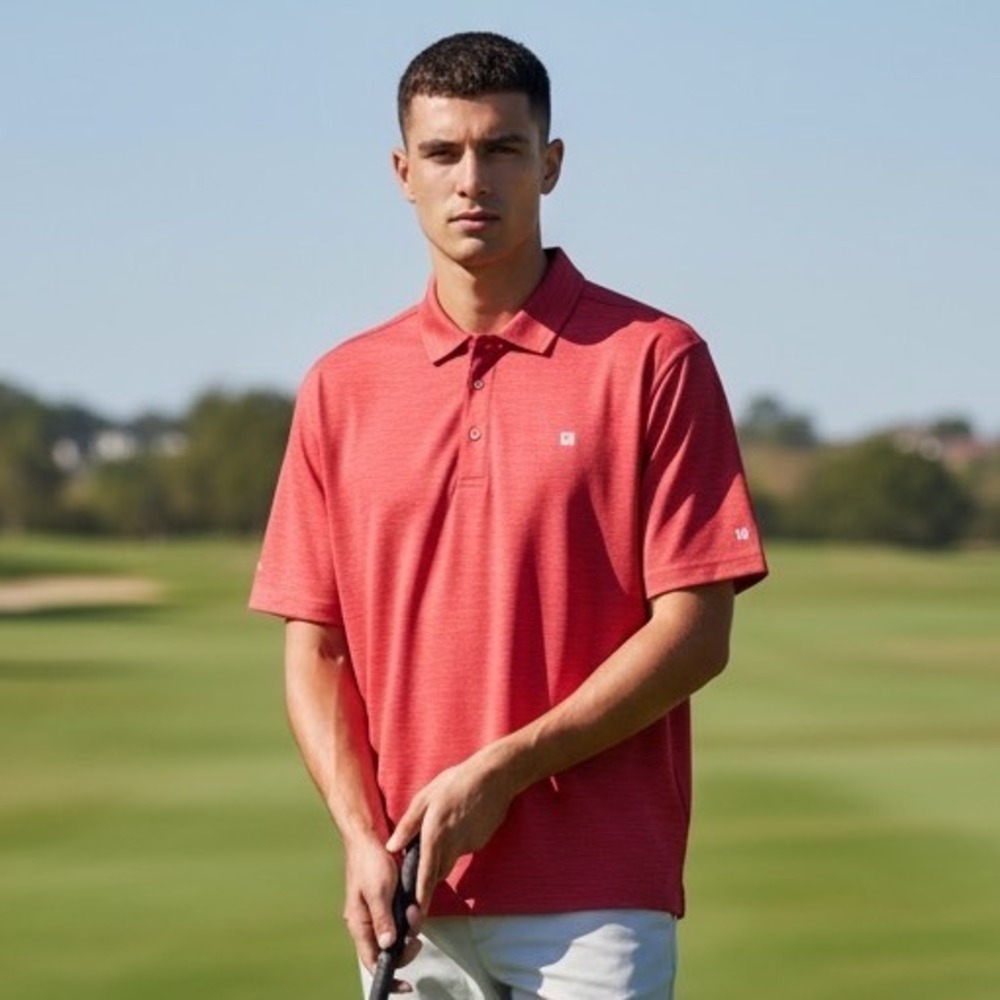 Hreski Mens Red Space Dye Performance Golf Polo Shirt XXL Short‎ Sleeve YY-007